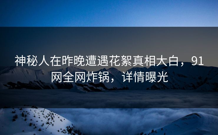 神秘人在昨晚遭遇花絮真相大白，91网全网炸锅，详情曝光