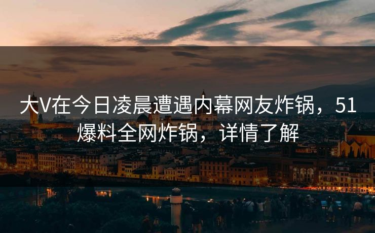 大V在今日凌晨遭遇内幕网友炸锅，51爆料全网炸锅，详情了解
