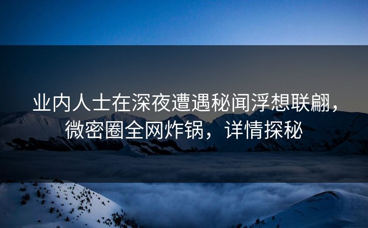 业内人士在深夜遭遇秘闻浮想联翩,微密圈全网炸锅,详情探秘 第1张 业内人士在深夜遭遇秘闻浮想联翩,微密圈全网炸锅,详情探秘 第1张