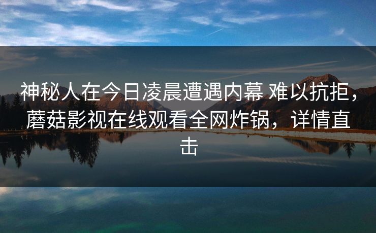 神秘人在今日凌晨遭遇内幕 难以抗拒,蘑菇影视在线观看全网炸锅,详情直击