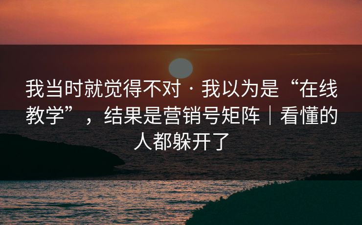我当时就觉得不对 · 我以为是“在线教学”，结果是营销号矩阵｜看懂的人都躲开了